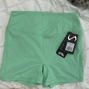 TLF Tempo Glo high waisted workout shorts Large Lime gym fitness workout TLF
